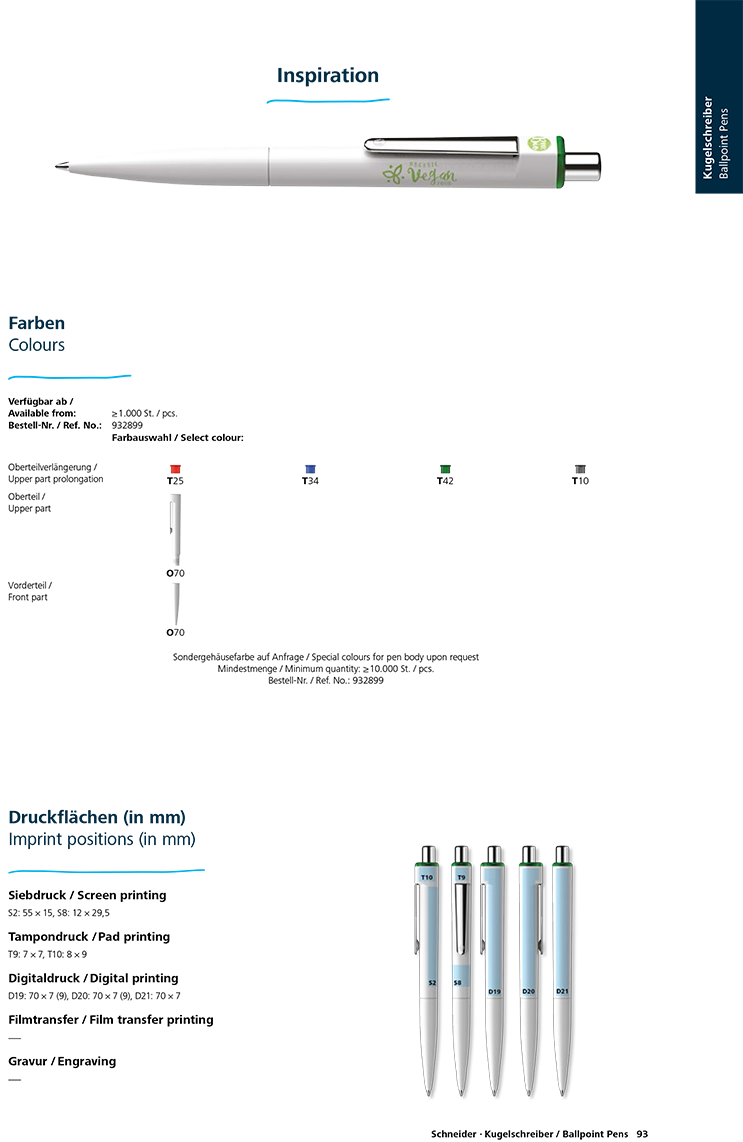 K 1 BiosafeParlak yüzeyli opak plastik gövdeli klasik basmalı tükenmez kalem. Metal klips ve basma düğmesi. Schneider Express 739 M refil içerir.
Kalem *gövdesi > %62 biobazlı plastikten üretilmekte olan basmalı tükenmez kalem. Karbon salınımı olmadan üretim.
------------------- Druckkugelschreiber mit einem Gehäuse aus biobasiertem Kunststoff. Clip und Druckknopf aus Metall. Ausgestattet mit Schneider-Großraummine Express 739 M.
*Gehäuse aus > 62 % biobasiertem Kunststoff. Klimaneutral hergestellt. --------------------
Retractable ballpoint pen with pen body made of biobased plastic. Metal clip and push button. Equipped with Schneider refill Express 739 M.
*Pen body made of > 62% biobased plastic. Produced climate neutrally. --------------------
Классическая автоматическая шариковая ручка из непрозрачной пластмассы с глянцевой поверхностью. Клип и кнопка изготовлены из металла. Объемный стержень Schneider Express 739 M.
Корпус*, состоящий на > 62% из пластмассы на основе биосырья. Производится климатически нейтрально.